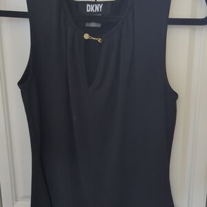 DKNY Black Sleeveless Fitted Embellished Blouse